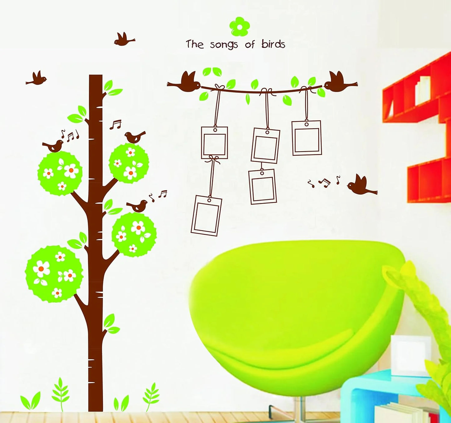 Sweet Memory Character Tree and Green Leafs of Nine Picture Frame and Two Birds for Home Wall  size 60x90 ay879