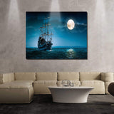 Canvas Wall Art - Night Boat Sailing Marine Moon Pictures - Modern Gallery Wall Decor Giclee Print Stretched and Framed Ready to Han size 70x100 ay8012xl