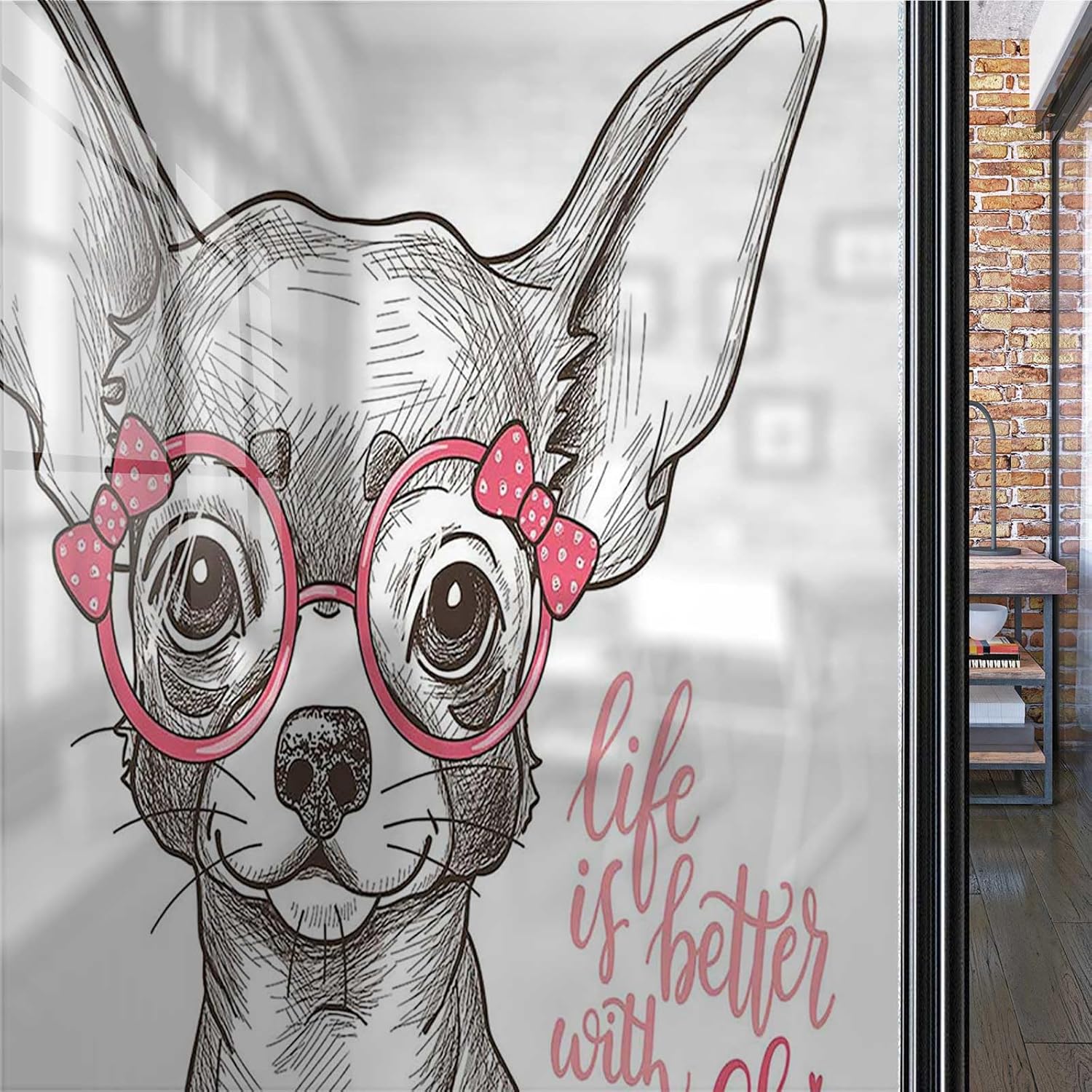 Lunarable Bow Bath Mat, Life is Better with a Chi Typographic Words and Sketched Chihuahua, Plush Bathroom Decor Mat with Non Slip Backing size 60x90 jm8388