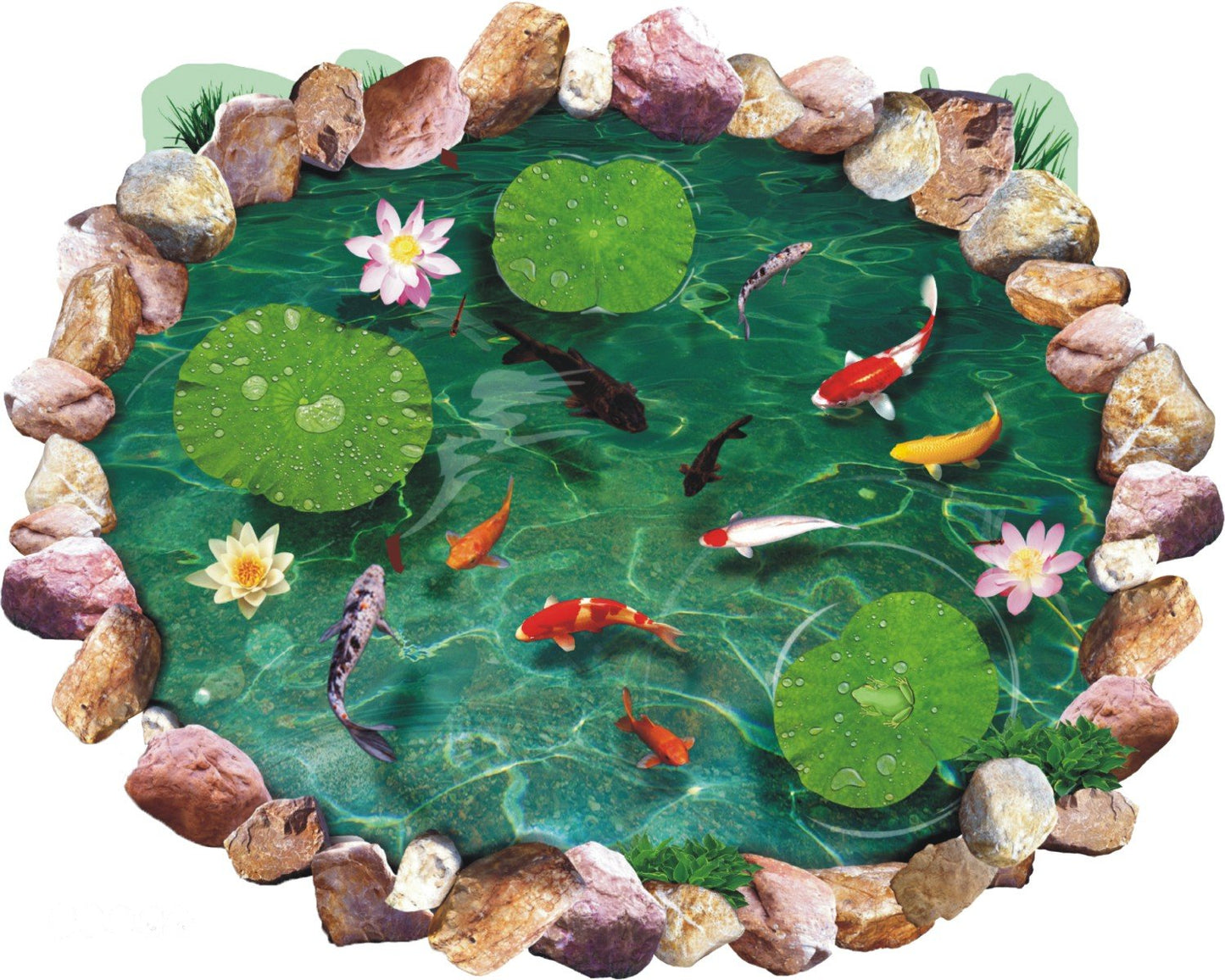 Lotus Carp Water Pool 3D PVC Vinyl Self Adhesive Bathroom, Floor Sticker| 3D, Peel and Stick,  size 60x90 ay9260