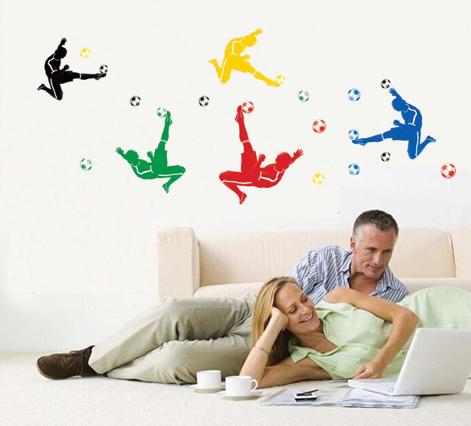 Playing Football Wall Decal Home Sticker House Decoration WallPaper Removable Living Dinning Room Bedroom Kitchen Art Picture Murals DIY Stick Girls Boys kids Nursery Baby Playroom Decoration by fashionbeautybuy1 size 60x90 nc029