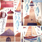 HM92019 Watercolor Lighthouse Wall Stickers Sailing Clouds Wall Sticker