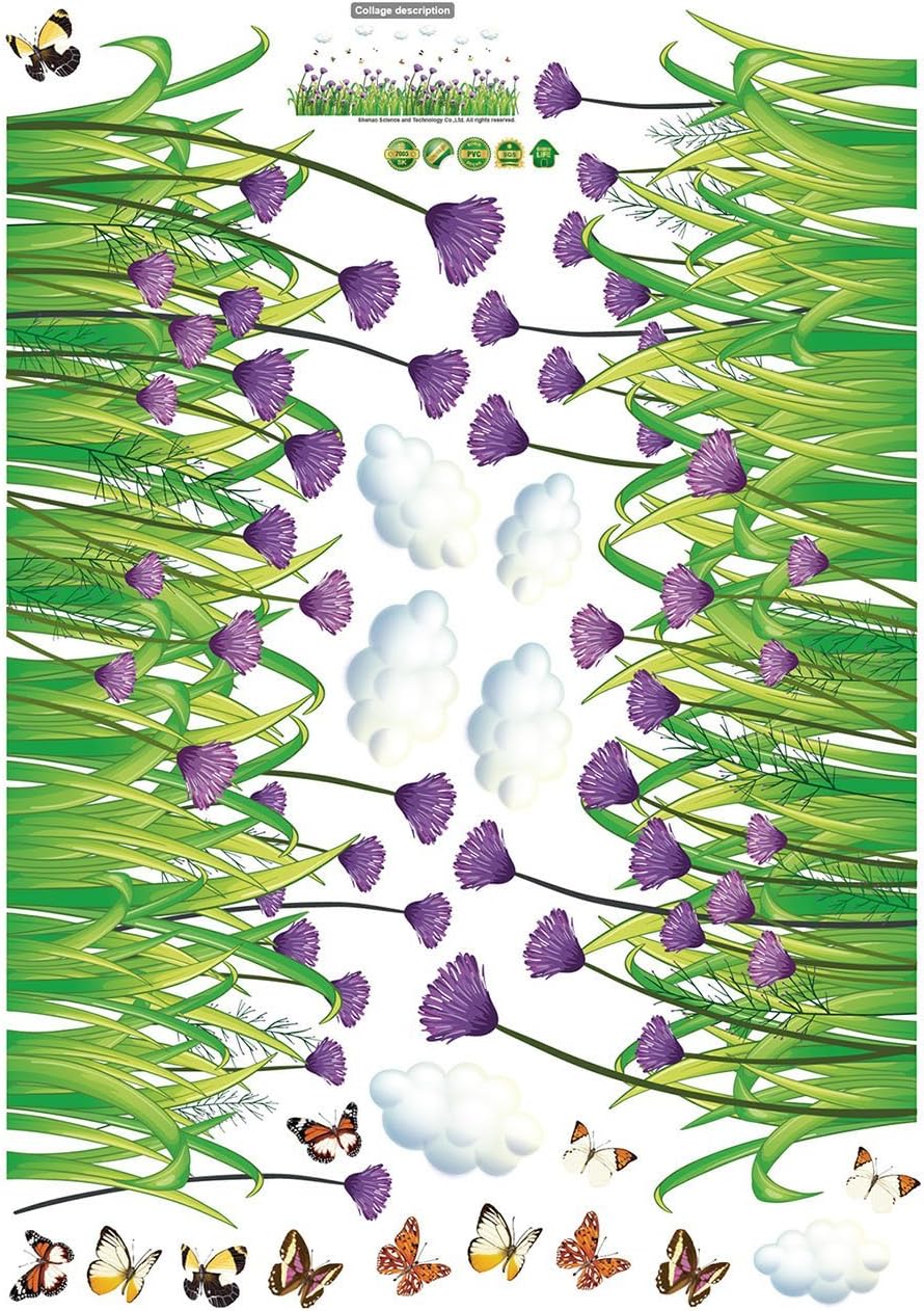 Purple Chrysanthemum Centaurea Flowers Butterflies Baseboard Wall Decals Stickers  size 50x70  sk7005