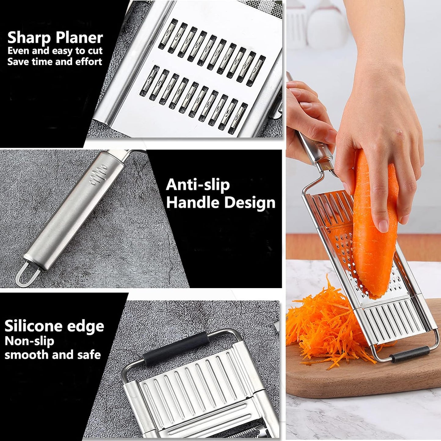 4-in-1 Multifunctional Vegetable Slicer & Grater, Stainless Steel Handheld Food Cutter with Interchangeable Blades for Fruits & Vegetables