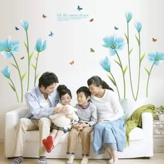 Blue lily flower Romantic weding bedroom wall sticker Entrance TV sofa background Decorative Wall Stickers size 60x90 sk9029 Wall Decor Sticker
