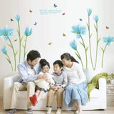 Blue lily flower Romantic weding bedroom wall sticker Entrance TV sofa background Decorative Wall Stickers size 60x90 sk9029 Wall Decor Sticker