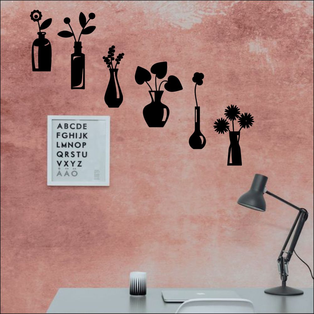 SET OF 6  Flowerpots Wall Sticker ,12 inches  Wall Decor, Home Decor, Amozing Wall Sticker For Your House