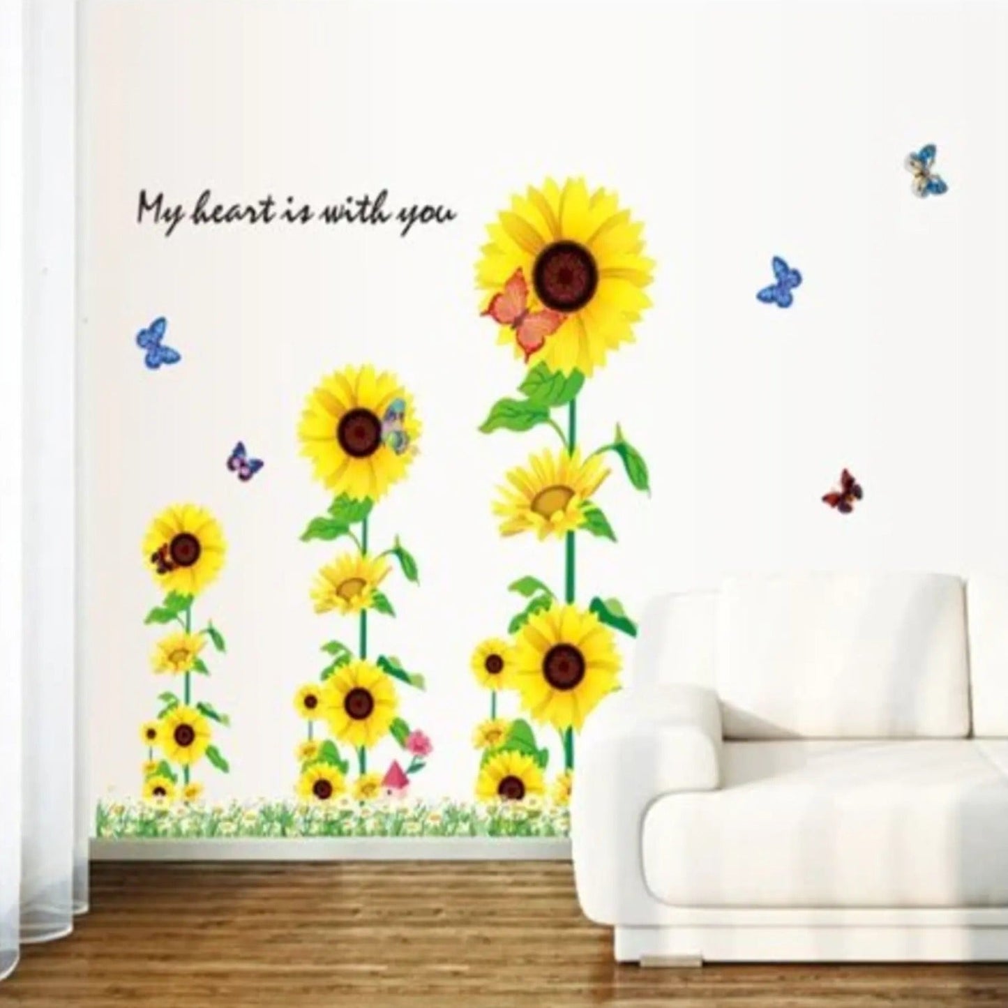 Short & Sweet: > Vibrant Sunflower & Butterfly Wall Sticker Set - DIY Home Decor  size 60x90  mj9001
