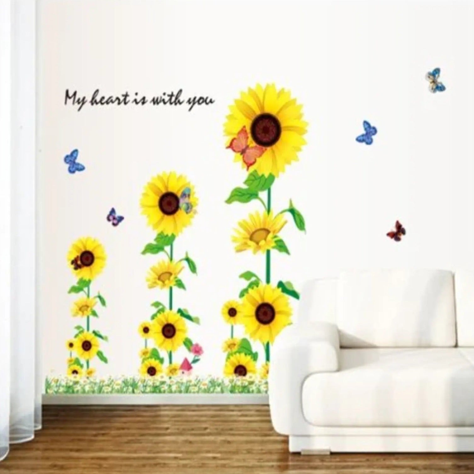 Short & Sweet: > Vibrant Sunflower & Butterfly Wall Sticker Set - DIY Home Decor  size 60x90  mj9001