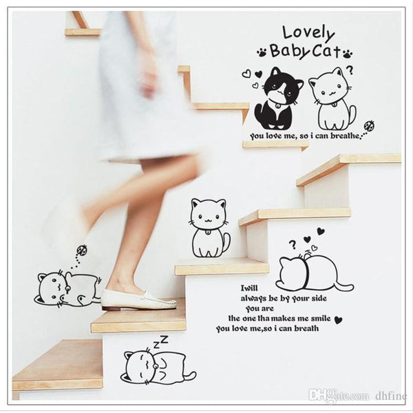 WALL STICKER LOVELY BABY CAT KUCING LOVE BLACK AY9048 WALL STICKER