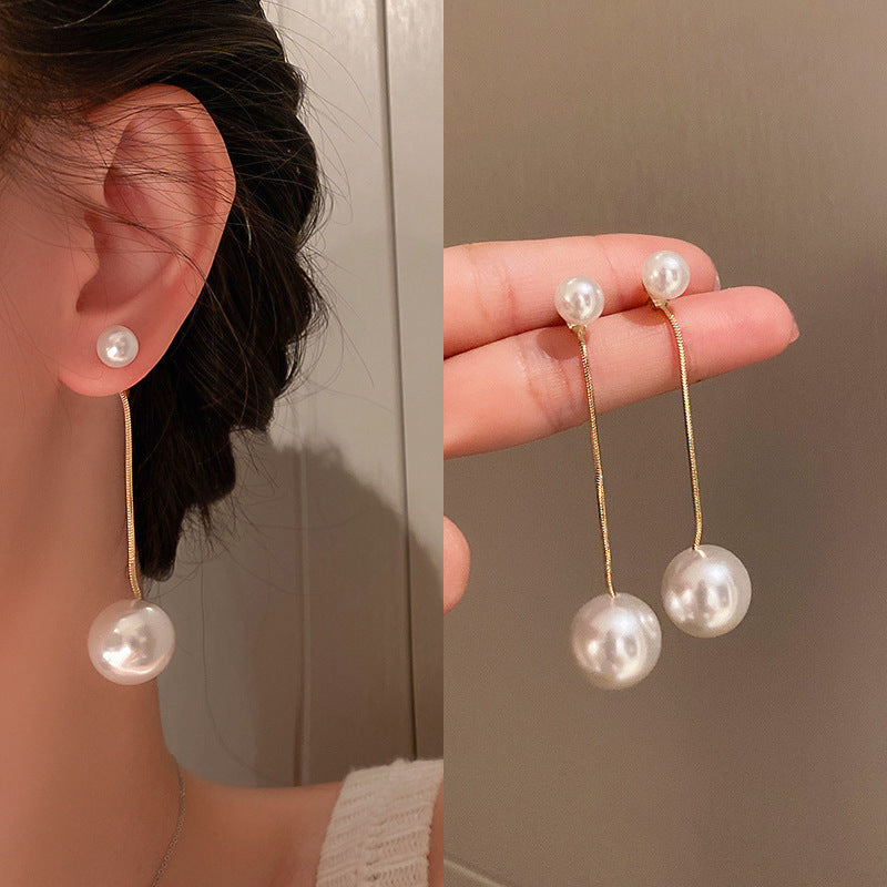 AWJ-157 Elegant Pearl Hanging Korean Earrings – Stylish, Lightweight & Trendy Fashion Jewelry for Women silver