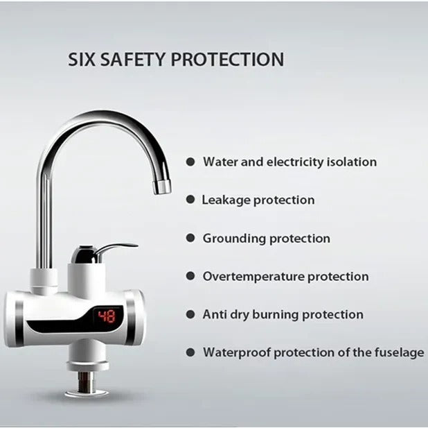Sherice Instant Electric Heating Faucet: Tankless Hot Water Tap with Digital LED Temperature Display and Rotating Swivel Spout for Kitchen and Bathroom