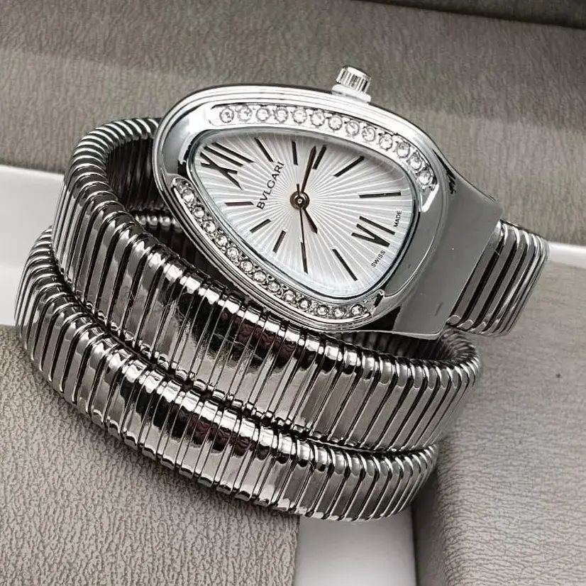 Triple?Wrap Snake Watch | Diamond?Set Bezel | Silver