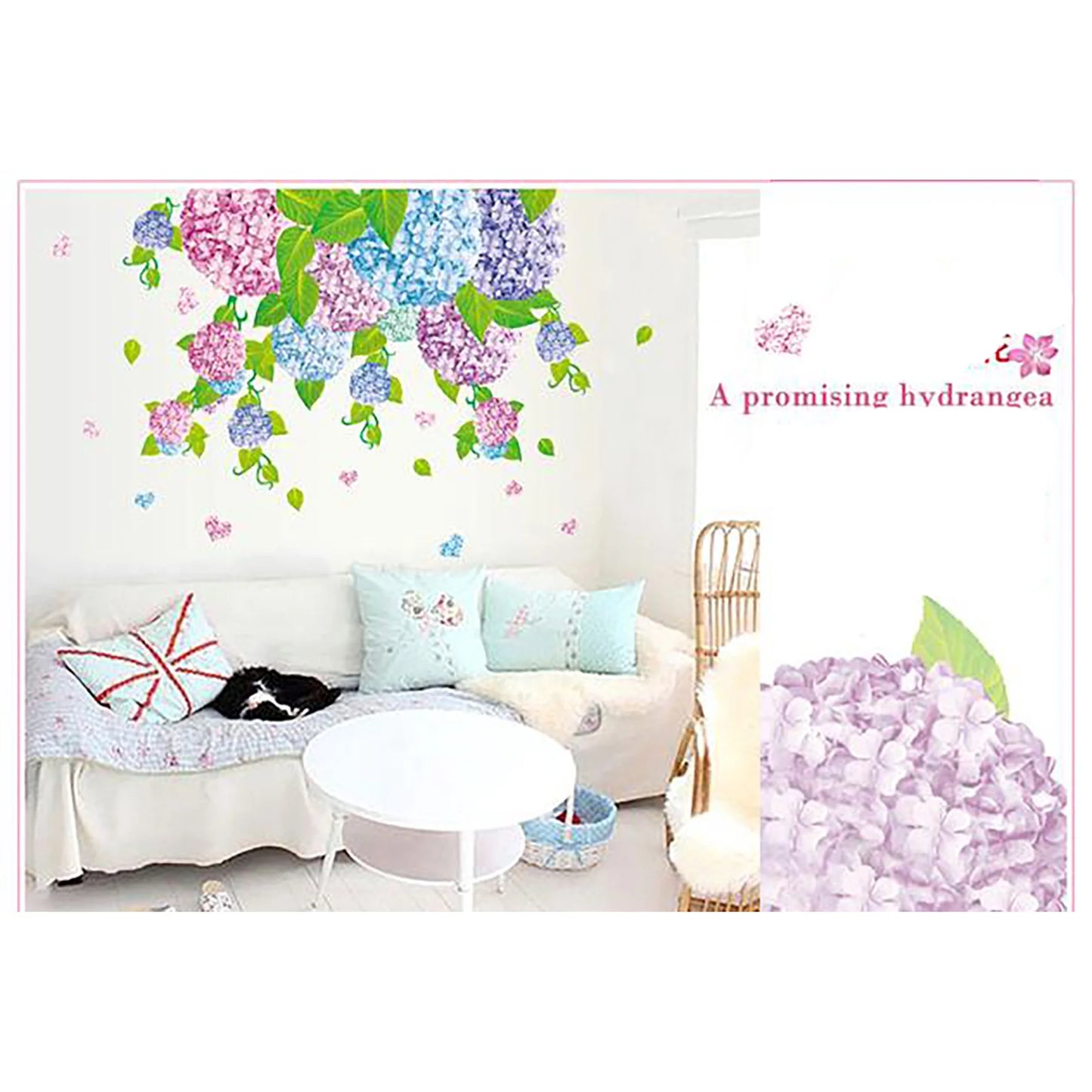 Flowers Deciduous Blue Red Flower ball Wall Decal Sticker - DIY PVC Removable Transparent Film Self-Adhesive Mural Art Wall Decor for Living Room size 50x70 ay7146
