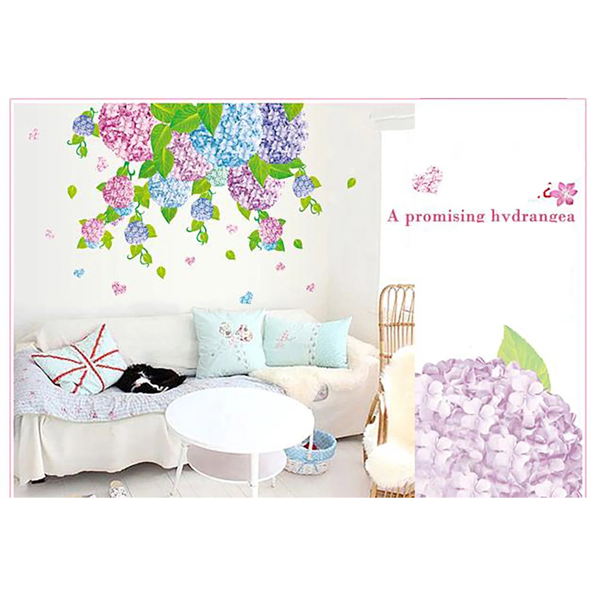 Flowers Deciduous Blue Red Flower ball Wall Decal Sticker - DIY PVC Removable Transparent Film Self-Adhesive Mural Art Wall Decor for Living Room size 50x70 ay7146