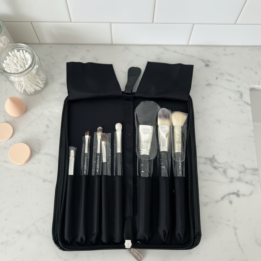 Mac Makeup Brush Set In A Black Travel Case Perfect Choice For Daily Makeup And Travel Needs