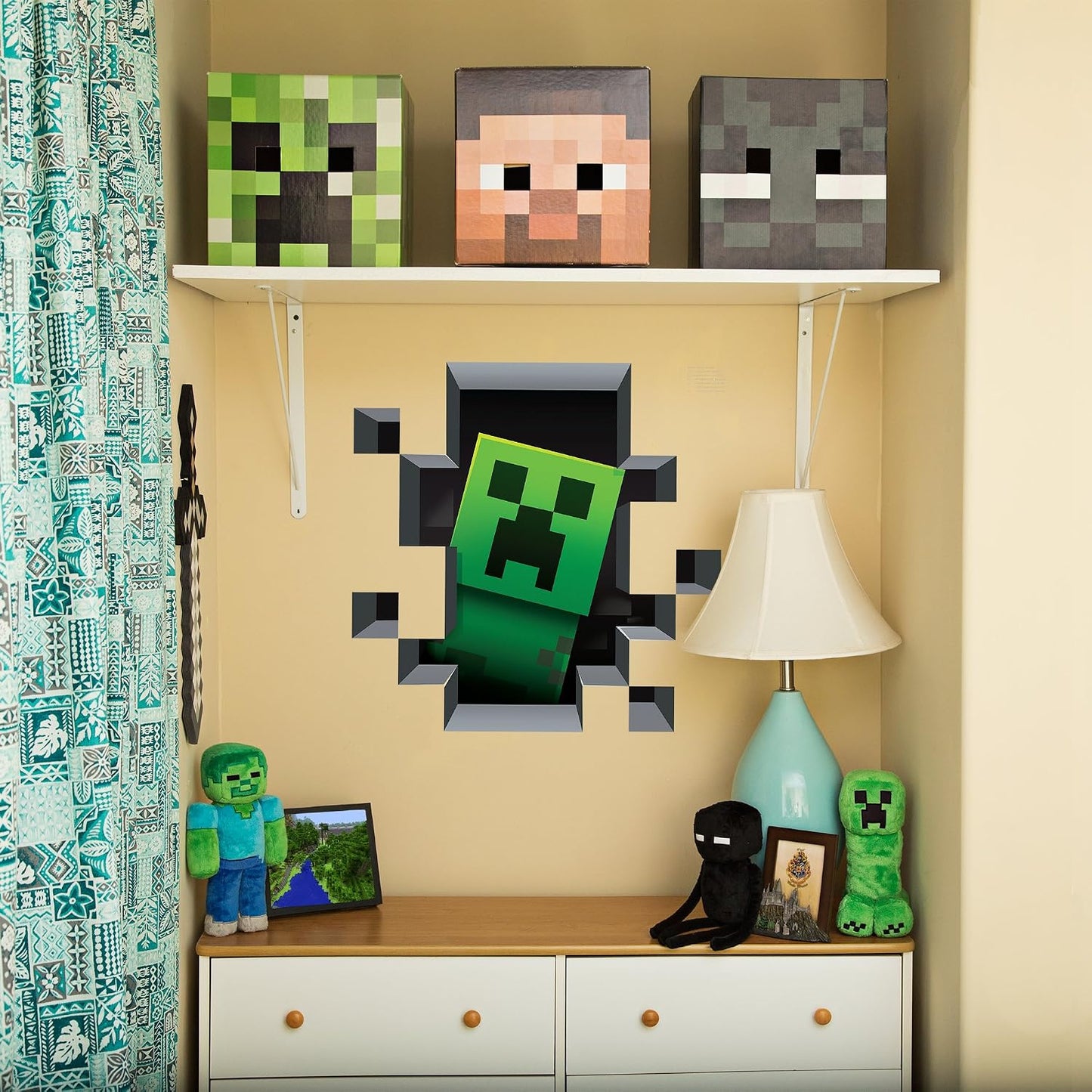 Minecraft JINX Creeper Inside (Plus Pig and Cow) Removeable Wall Cling Decal Sticker for Kids Ro size  50x60 aw6018