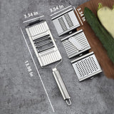4-in-1 Multifunctional Vegetable Slicer & Grater, Stainless Steel Handheld Food Cutter with Interchangeable Blades for Fruits & Vegetables