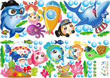 Sk7070 Sticker Ocean Wall Decal for Kids Toddler Baby Shark Turtle Fish bubbles