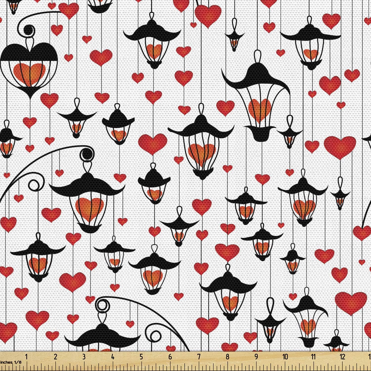 Ambesonne Love Fabric by The Yard, Romance for Valentine's Day Hearts in Lamp Classic Antique Themed Pattern, Decorative Fabric for Upholstery and Home size 60x90 Dk9147