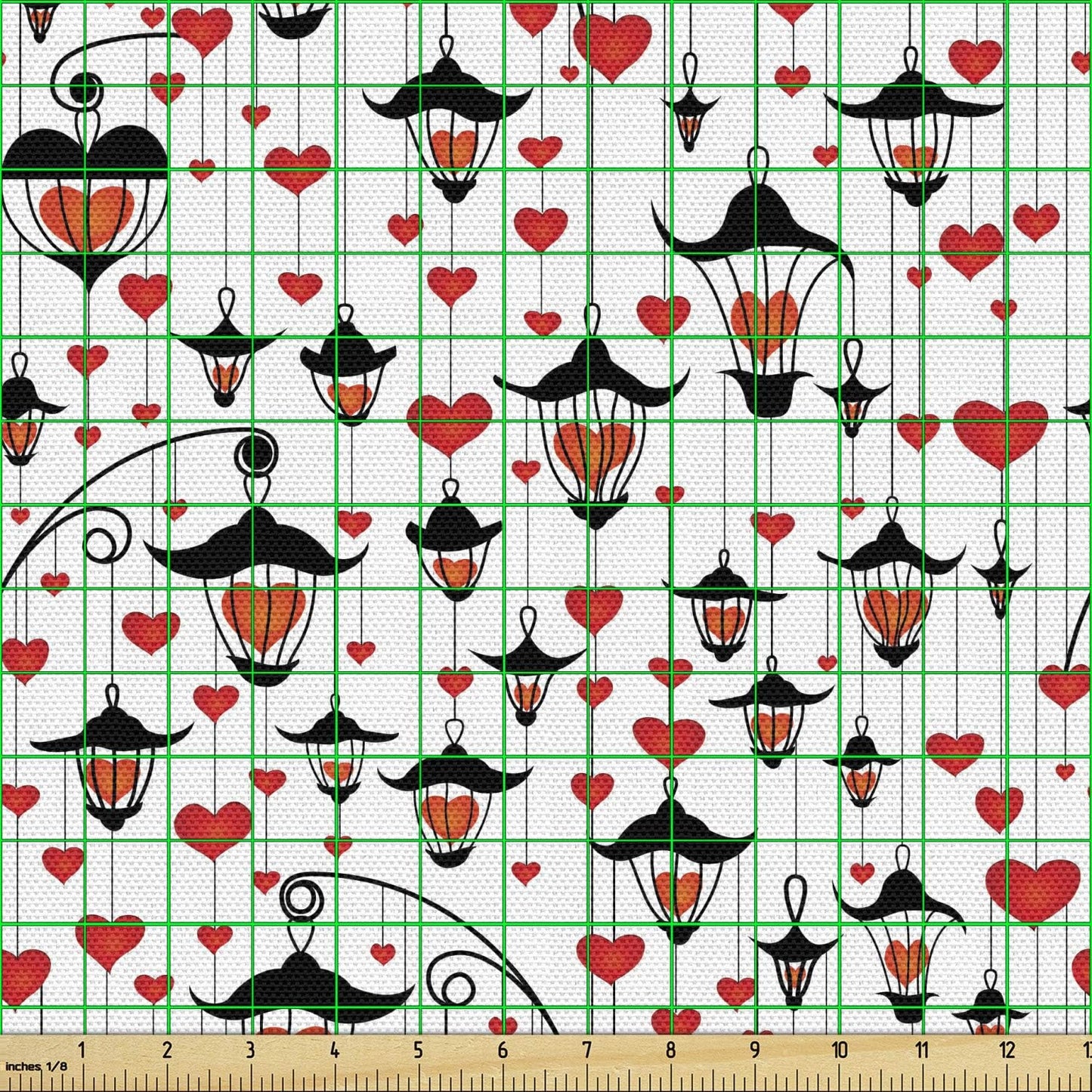 Ambesonne Love Fabric by The Yard, Romance for Valentine's Day Hearts in Lamp Classic Antique Themed Pattern, Decorative Fabric for Upholstery and Home size 60x90 Dk9147