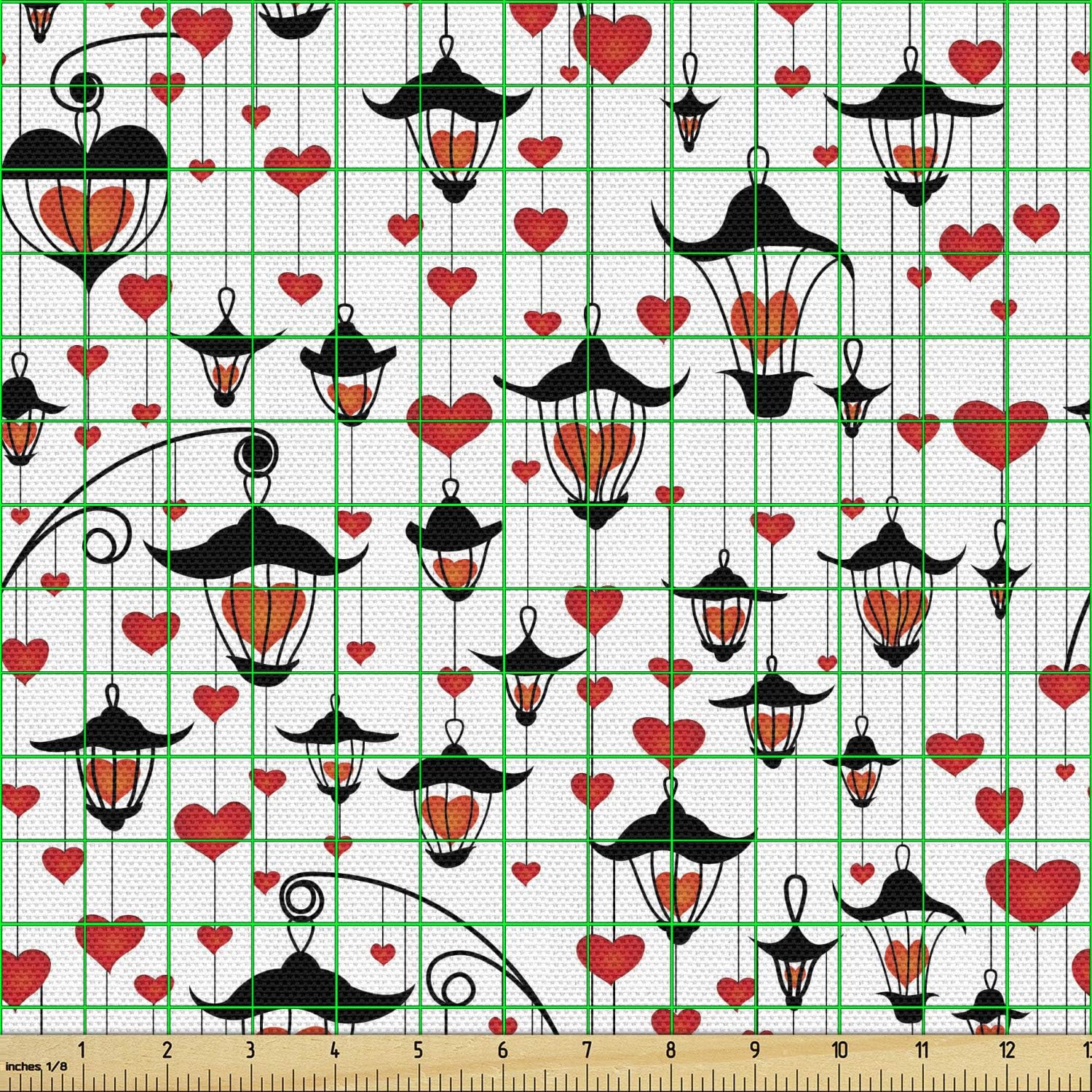 Ambesonne Love Fabric by The Yard, Romance for Valentine's Day Hearts in Lamp Classic Antique Themed Pattern, Decorative Fabric for Upholstery and Home size 60x90 Dk9147