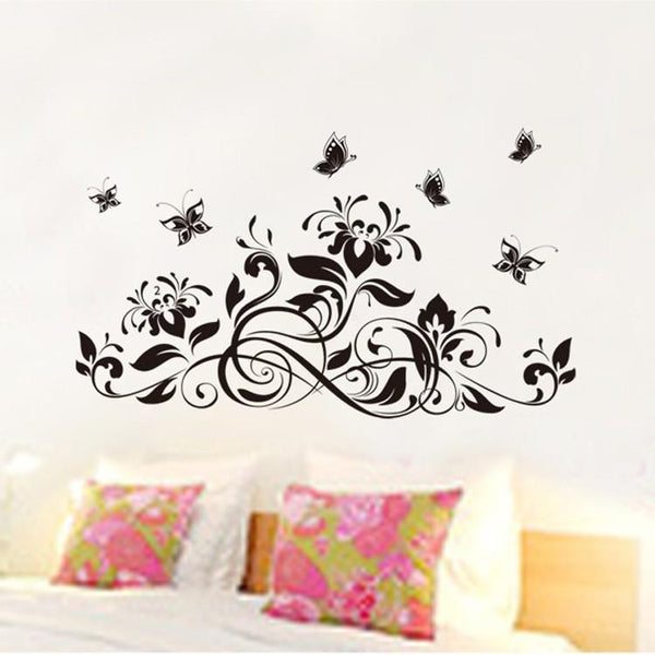 Black blossom and Butterfly wall Sticker jm7164