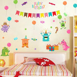 Cartoon Small Monsters Wall Sticker For Kids Room Happy Birthday xl8209