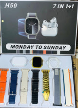 H50 Smart Watch 7?in?1 Set | Golden Design | With AirPods & Accessories