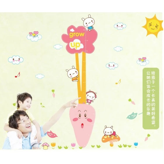 Super cute little white rabbit pulling carrots height stickerCreative wall stickers, stylish combination for children's room, size 60x90 am9037