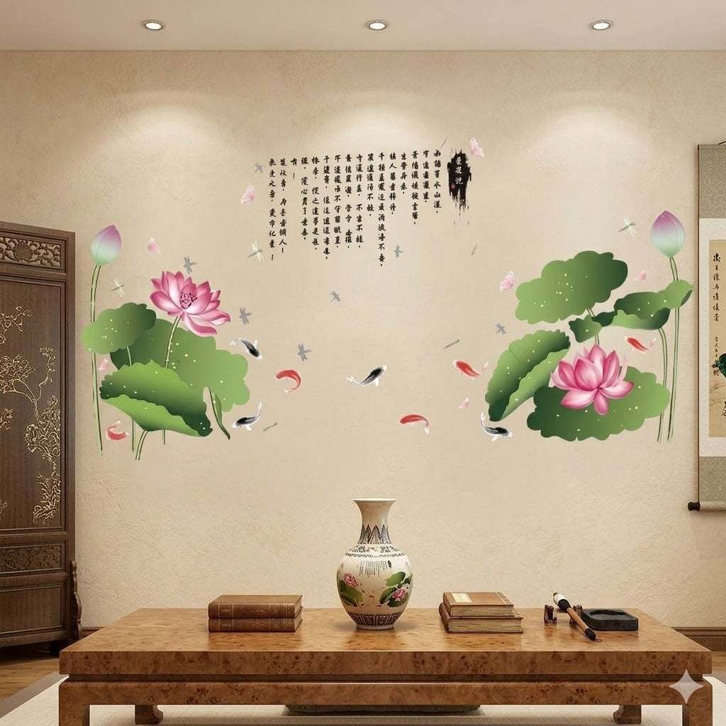 Modern Lotus Flower Wall Decal for Living Room & Sofa Background size  120x180 sk2015 Wall Decor Sticker