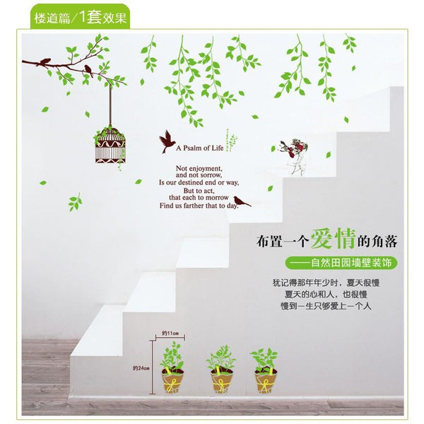 ay9035 home decoration Large wall stickers green birdbrains bonsai green wall decals