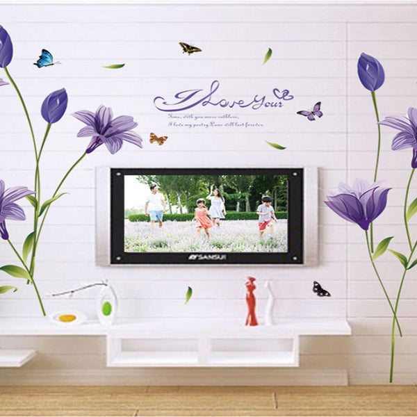 SK9122B PURPLE BIG TULIP WALL WALLSTICKER WALL STICKER WALL STICKER TRANSPARENT DECORATION 60x90
