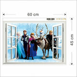 Frozen ElLsa Anna Olaf Kristoff Sven Hans 3D Window Wall Poster, Wallpaper, Wall Sticker Home Decor Stickers for bedrooms, Living Room, Hall, Kids Room, Play Room LM6006 Size: 45x60