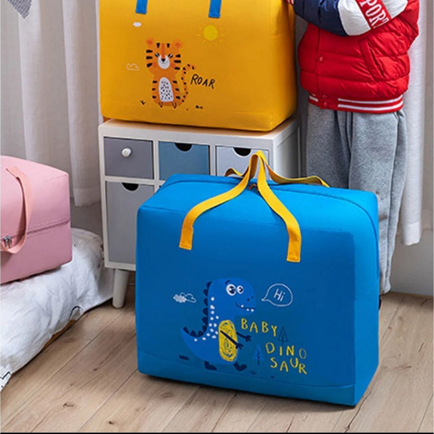 Adorable Baby Dinosaur-Themed Cloth Organizer and Storage Handbag – Portable, Lightweight, and Multi-Functional Nursery Storage Solution for Baby Essentials, Toys, Diapers, and Clothes - Random Color