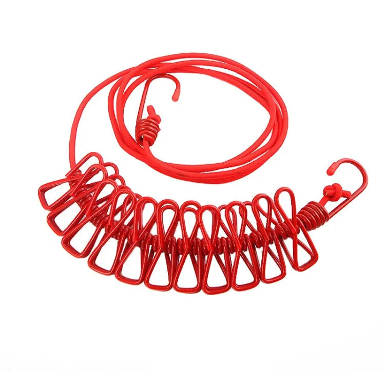12 clips Cloth Line rope hang portable - Elastic, Windproof Eco-Friendly for Travel  Home Use (random color)