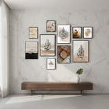10Pcs Islamic Calligraphy Photo Tiles – 10 Piece Set with Double Tape, Small 5x7 & Large 8x11 Frames
