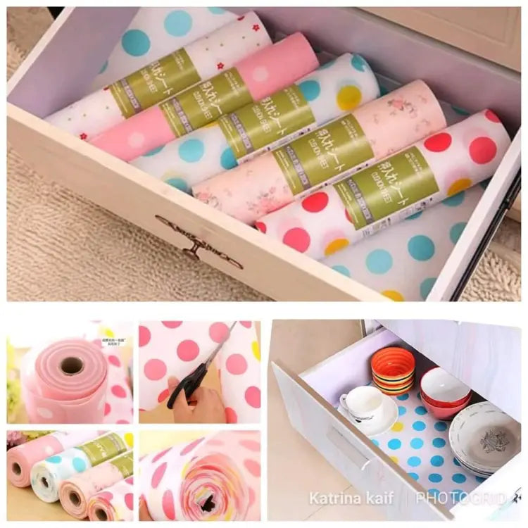Non Slip Kitchen Printing Antibacterial Cabinet Plastic Foam Household Wardrobe Moisture Drawer mat Shelf Sheets (45×200) (random color)