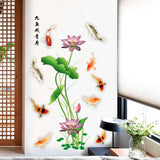 feng shui fish carp lotus flowers  Wall decal High quality printed wall sticker with glue on the back of the fish pond and lotus pattern GS9438 Size: 60x90cm