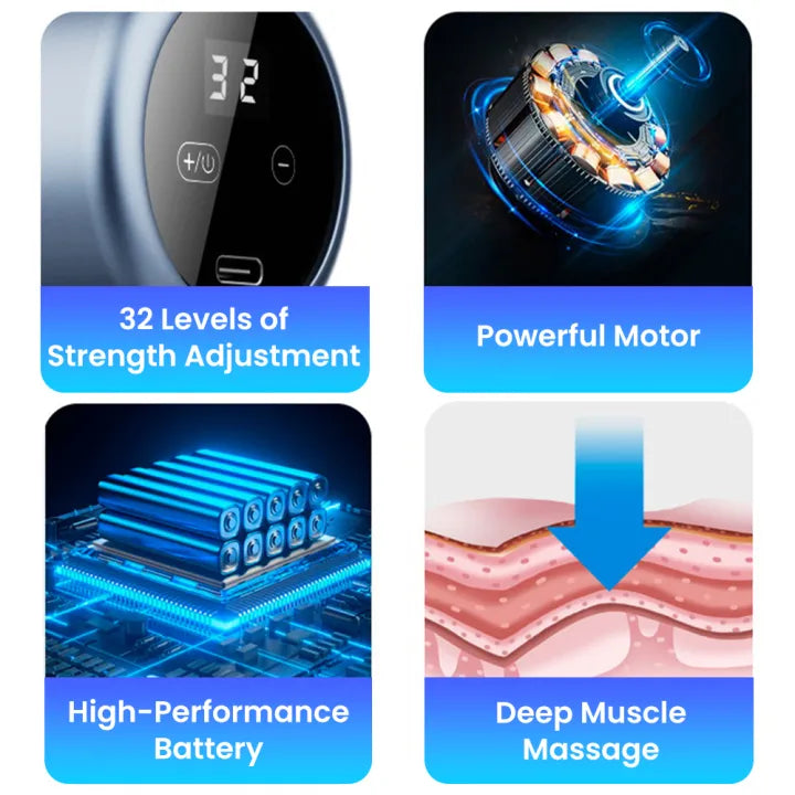 4 in 1 Multi-Function Vibration Massage Gun Professional Ultra Quiet Pain Relief Whole Body Massagers with 4 Heads and Different Level of Speeds (Random colors)