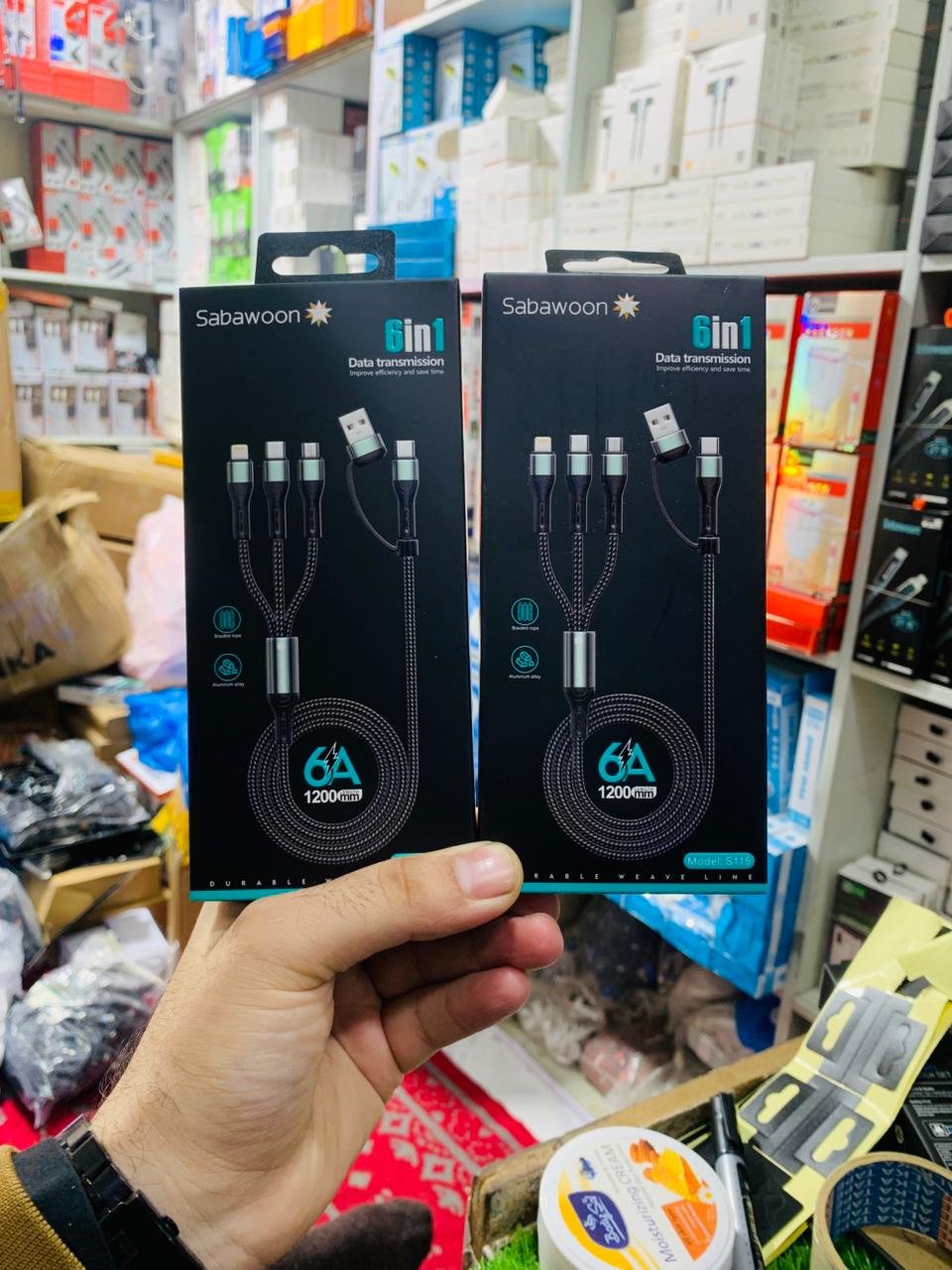 Sabawoon S115 6?in?1 Cable | New Model & Design | 100% Original Quality | Multi?Device Fast Charging