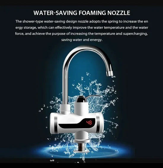 Sherice Instant Electric Heating Faucet: Tankless Hot Water Tap with Digital LED Temperature Display and Rotating Swivel Spout for Kitchen and Bathroom