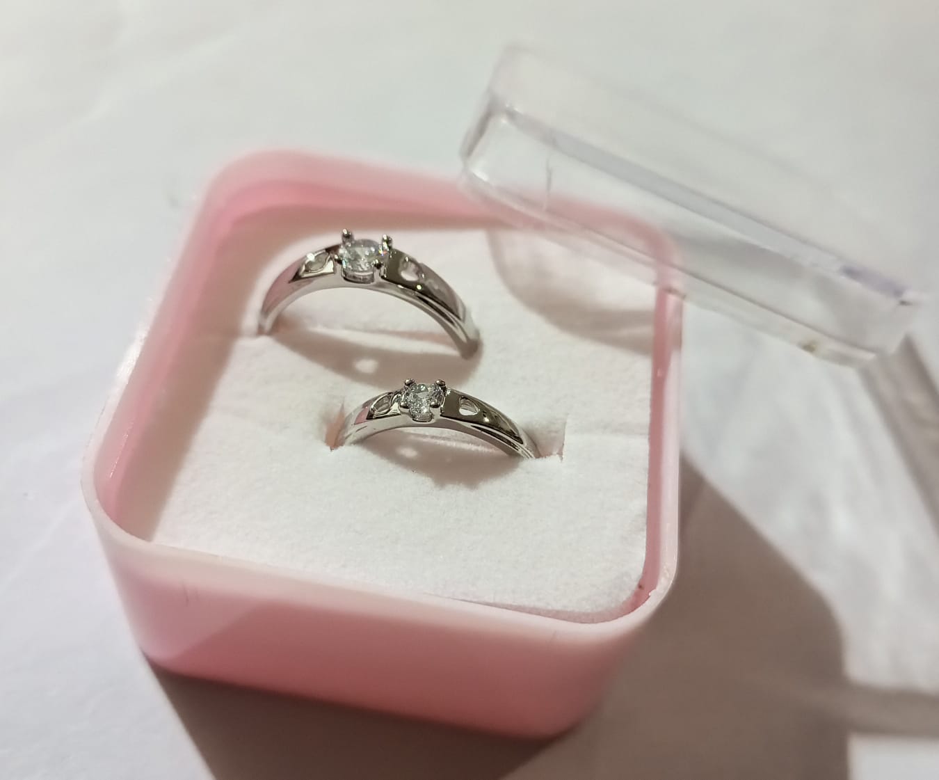 SILVER Color Crystal  Couple Rings Set Men Women Engagement Wedding Rings