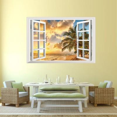 3D wall background wall stickers XL8022B sunset under the beach fake windows wall stickers 3D Sticker