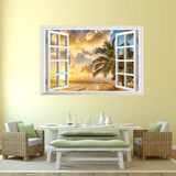 3D wall background wall stickers XL8022B sunset under the beach fake windows wall stickers 3D Sticker
