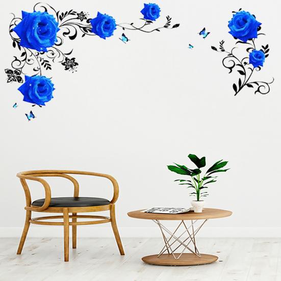 Mural Rose Vine Blue Large Lotus Wall Sticker Flower Room Decoration Aesthetic For Teens Living Room Tv Wall Bedroom Home Office Wallstickers   Gs8823a Size: 60x90cm