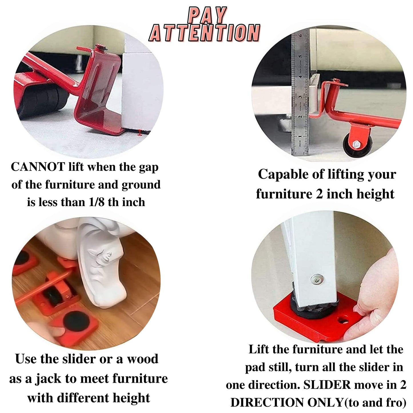 Heavy Duty Furniture Lifter and Mover Tool Set | 5-Piece Transport System with 360° Rotating Pads for Easy Home Moving
