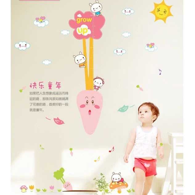 Super cute little white rabbit pulling carrots height stickerCreative wall stickers, stylish combination for children's room, size 60x90 am9037
