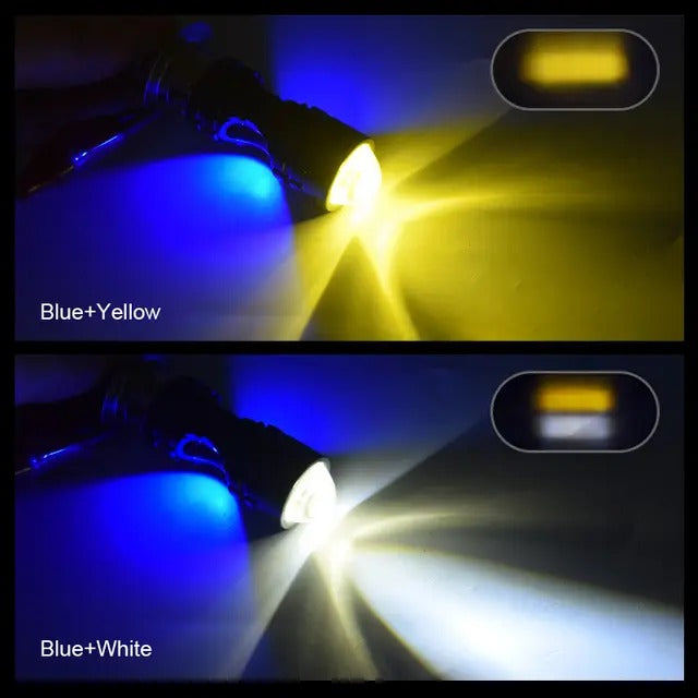 Pack of 2 – Headlight &amp; Backlight Bulb | Yellow/White Beam + Red/Blue Flasher | Universal for All Bikes