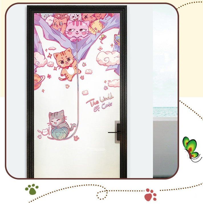 Cute Cat Door Sticker Or Wall Art Decoration Removable Stickers